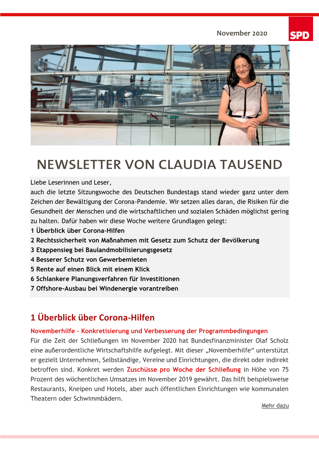 Newsletter Claudia Tausend November 2020