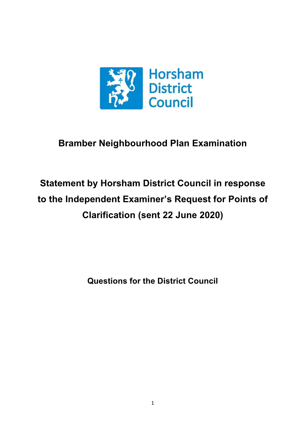 Bramber Neighbourhood Plan Examination Statement by Horsham