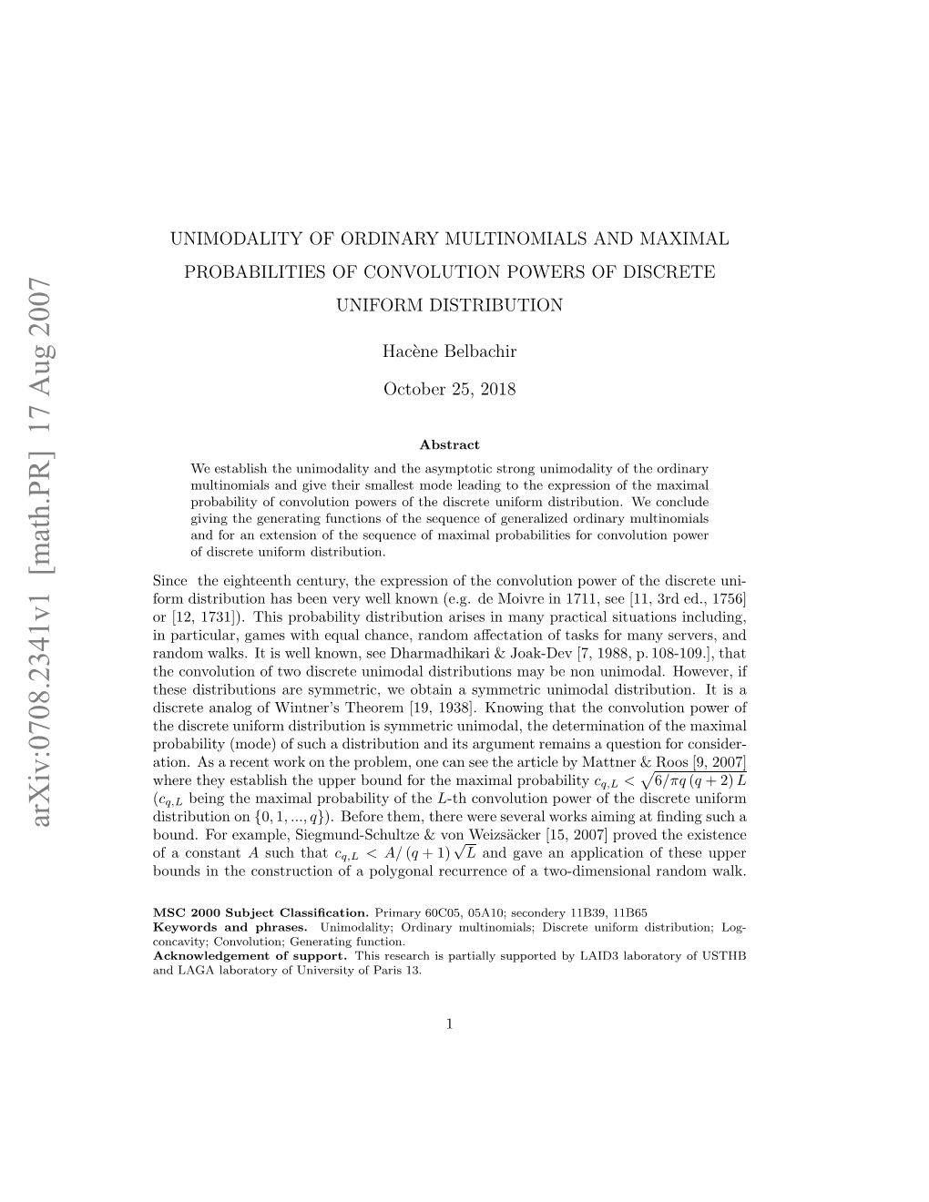 Unimodality of Ordinary Multinomials and Maximal Probabilities Of