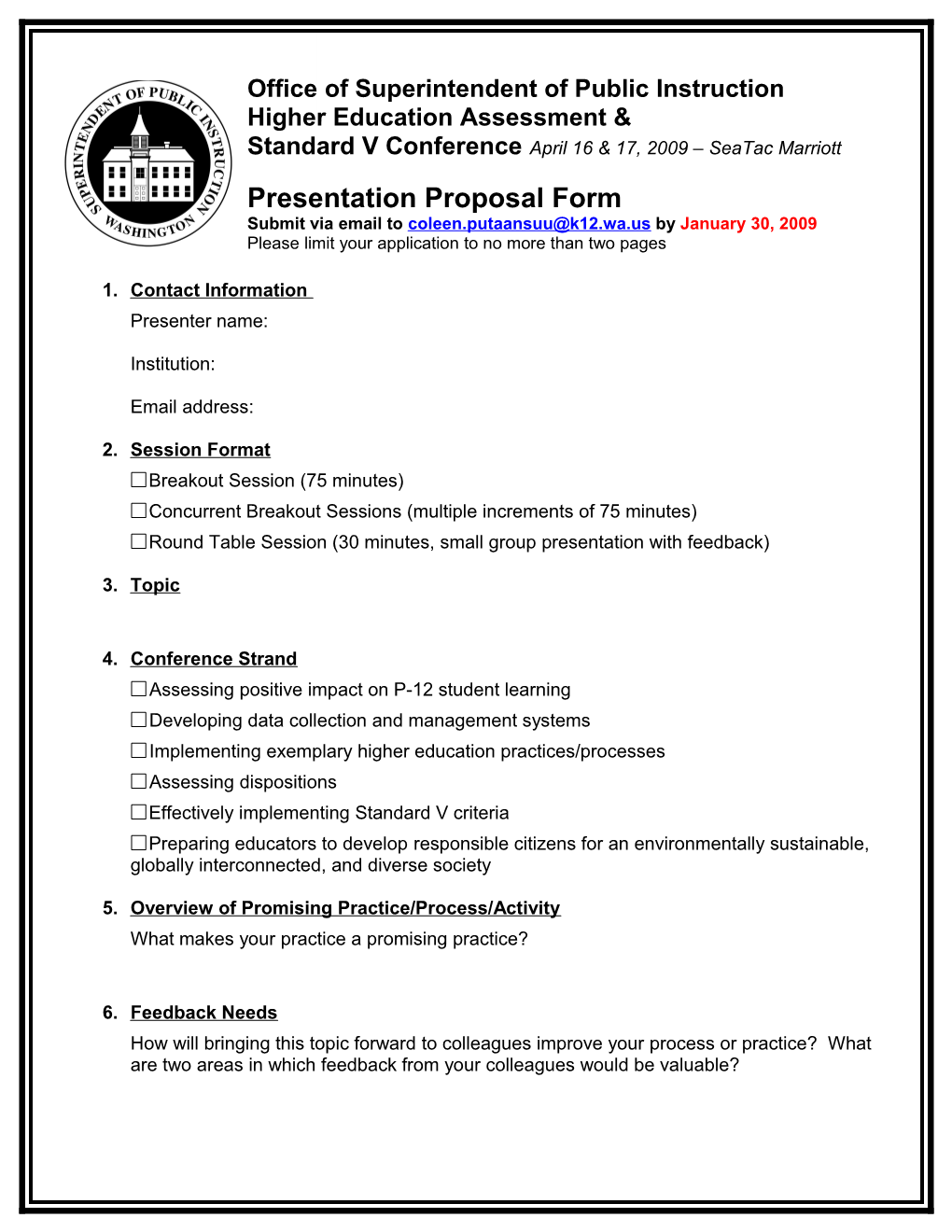 OSPI/Higher Education Assessment (And Standard V) Conference