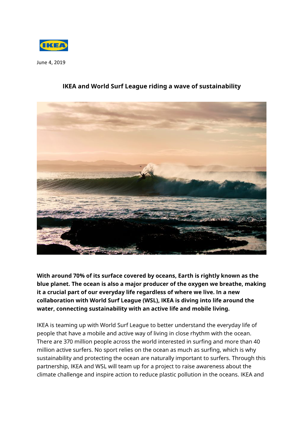 IKEA and World Surf League Riding a Wave of Sustainability Open