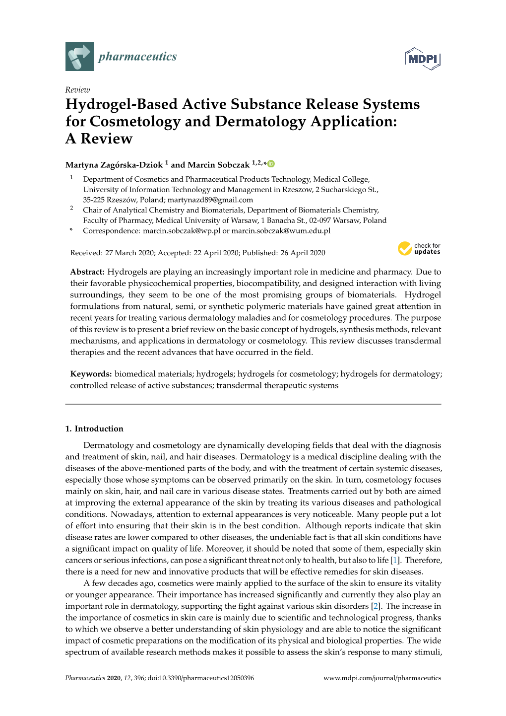 Hydrogel-Based Active Substance Release Systems for Cosmetology and Dermatology Application: a Review