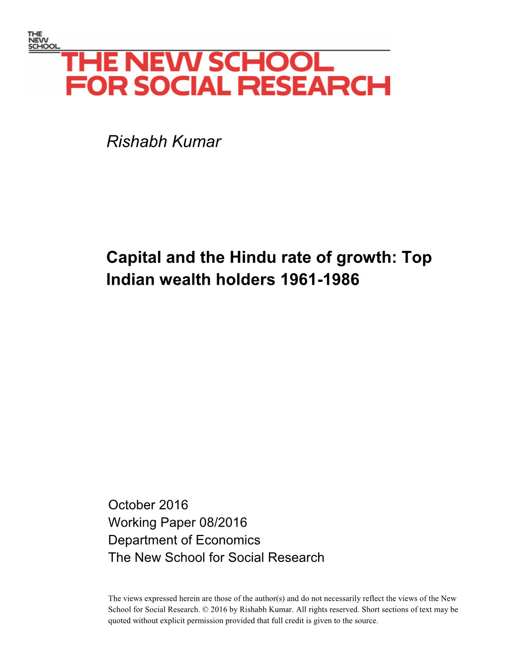 Rishabh Kumar Capital and the Hindu Rate of Growth: Top Indian Wealth