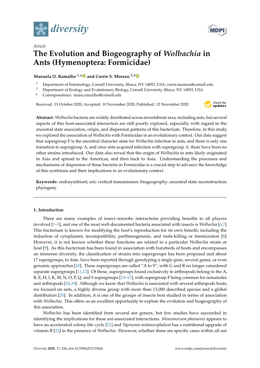 The Evolution and Biogeography of Wolbachia in Ants (Hymenoptera: Formicidae)