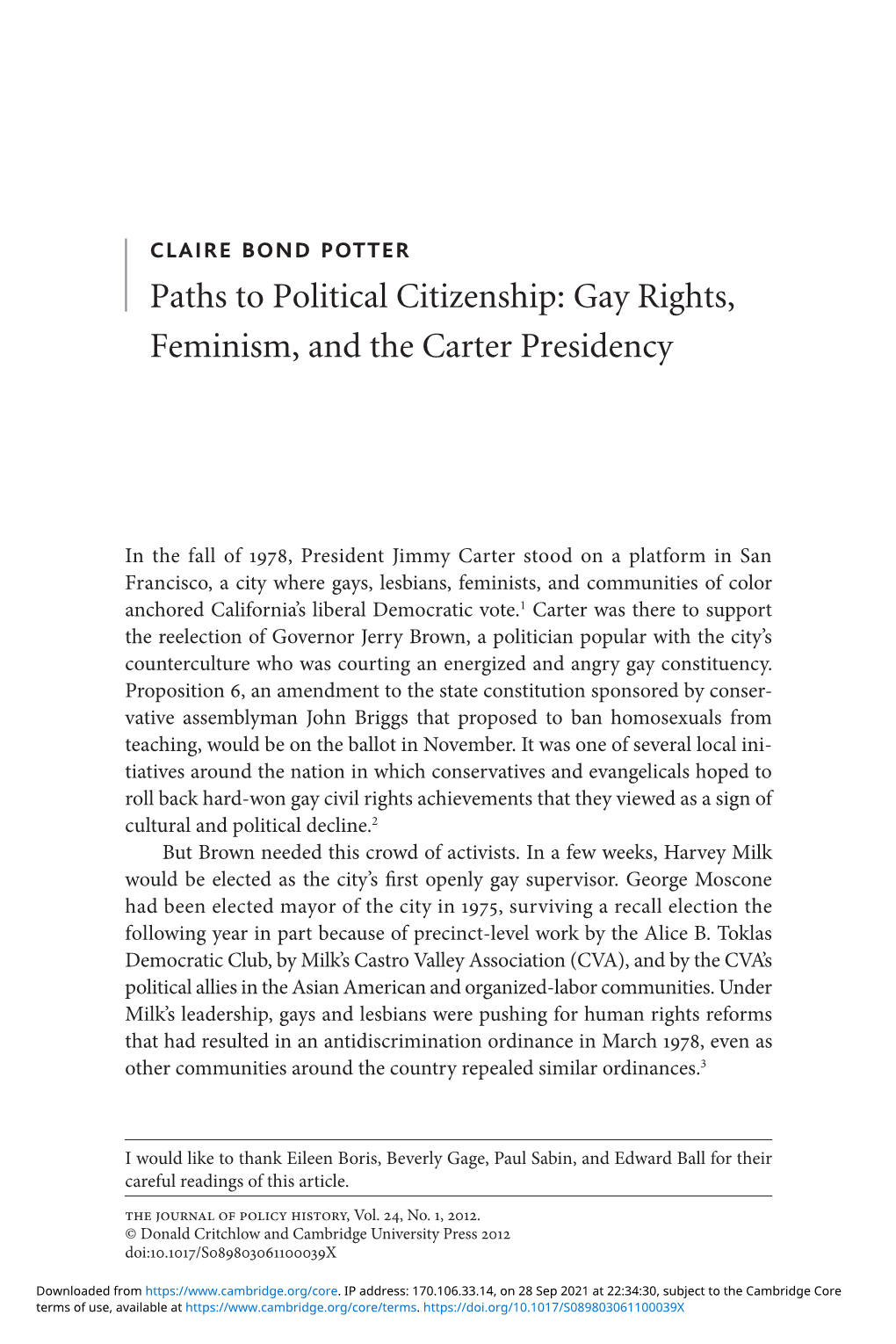 Gay Rights, Feminism, and the Carter Presidency