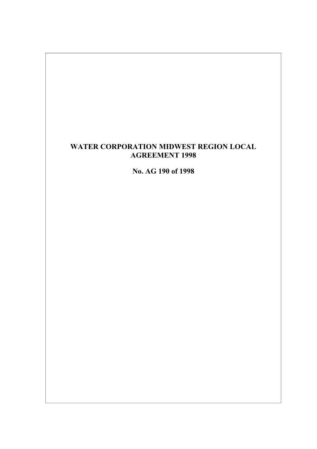 Water Corporation Midwest Region Local Agreement 1998