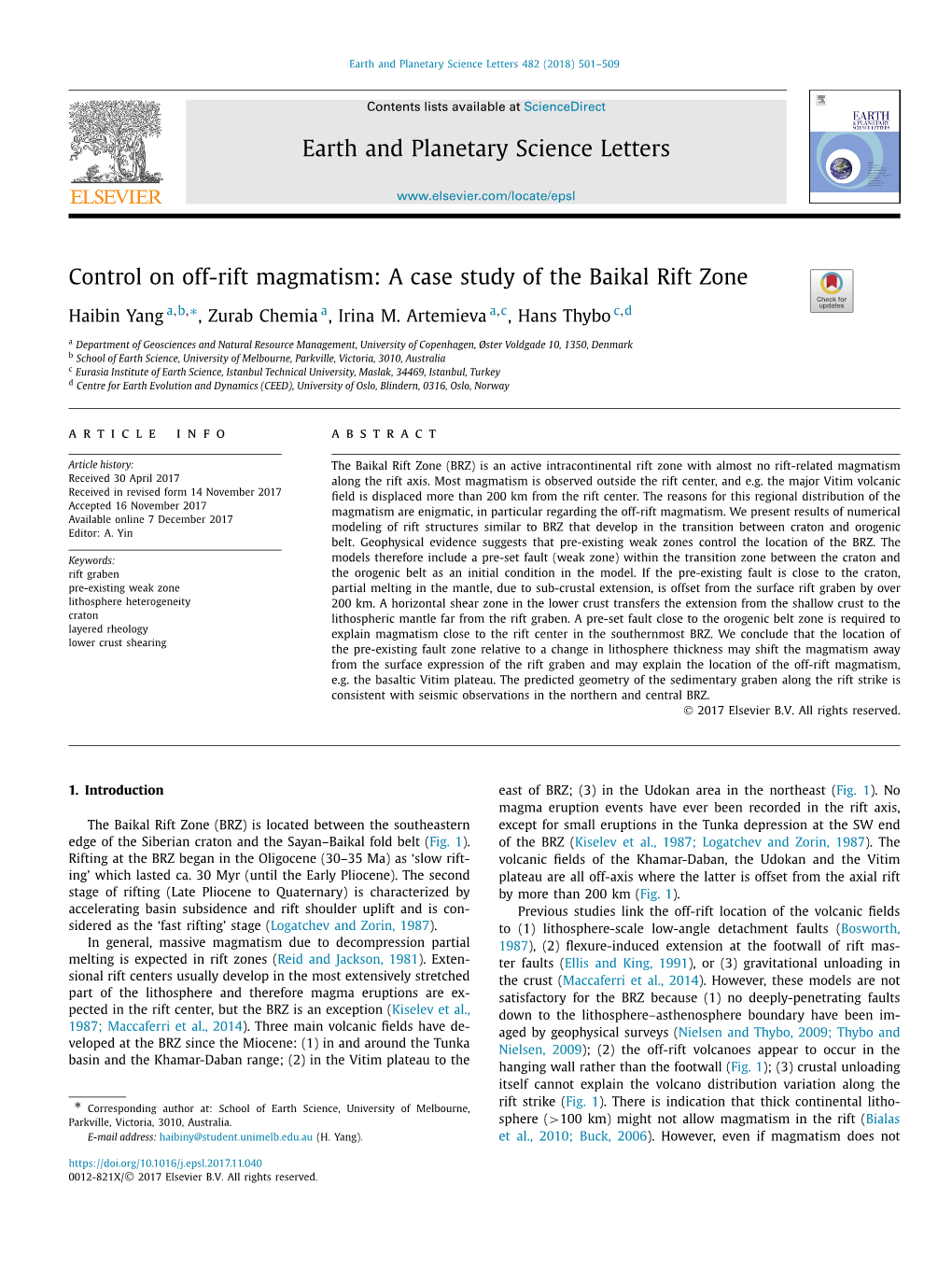 A Case Study of the Baikal Rift Zone ∗ Haibin Yang A,B, , Zurab Chemia A, Irina M