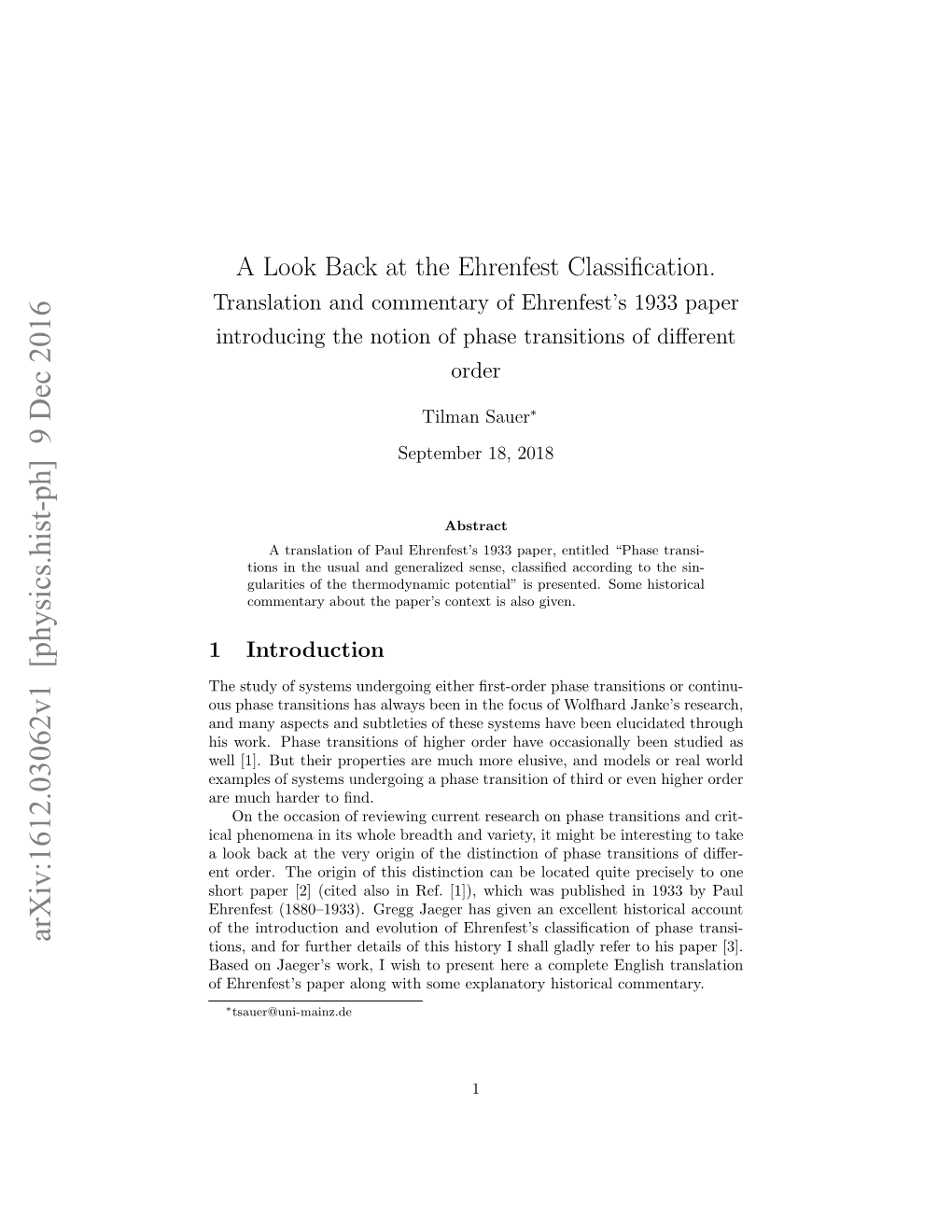 Arxiv:1612.03062V1 [Physics.Hist-Ph] 9 Dec 2016 Tions, and for Further Details of This History I Shall Gladly Refer to His Paper [3]