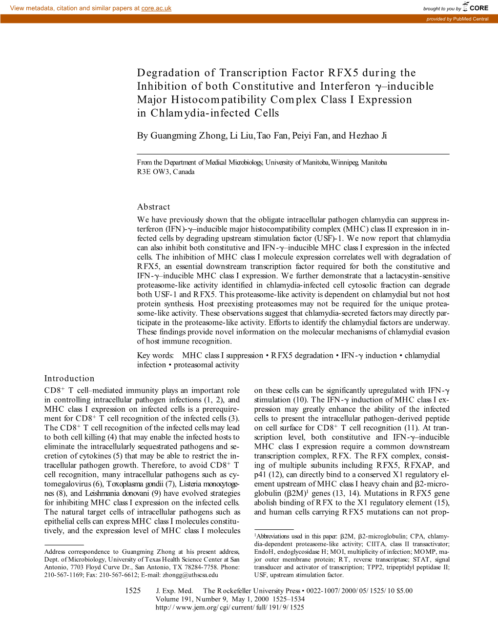 Degradation of Transcription Factor RFX5 During the Inhibition