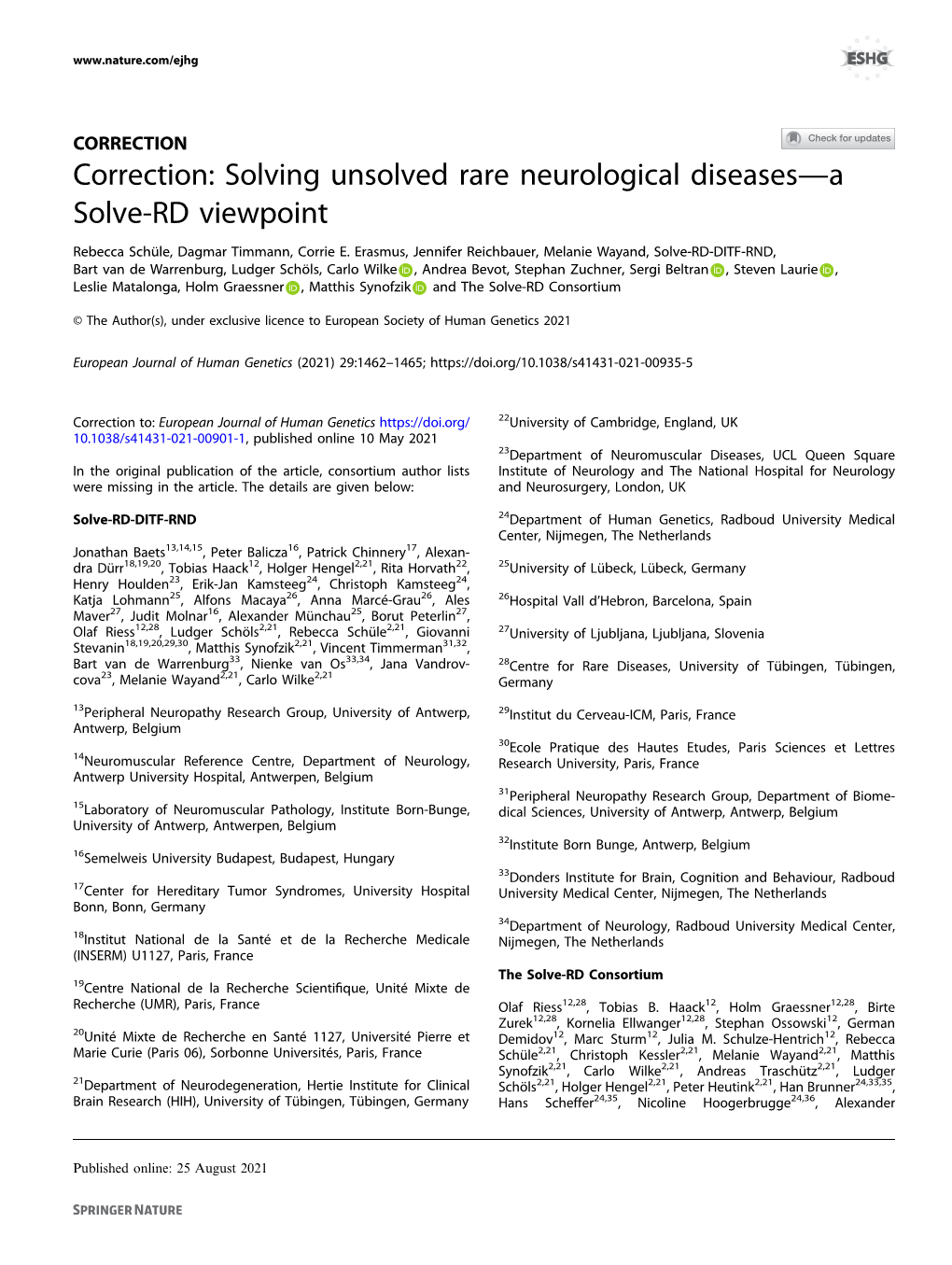 Correction: Solving Unsolved Rare Neurological Diseases—A Solve-RD Viewpoint