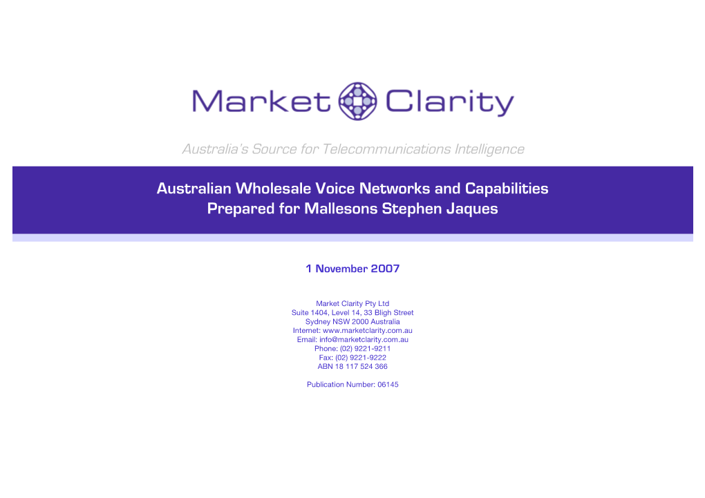 Australian Wholesale Voice Networks and Capabilities Prepared for Mallesons Stephen Jaques
