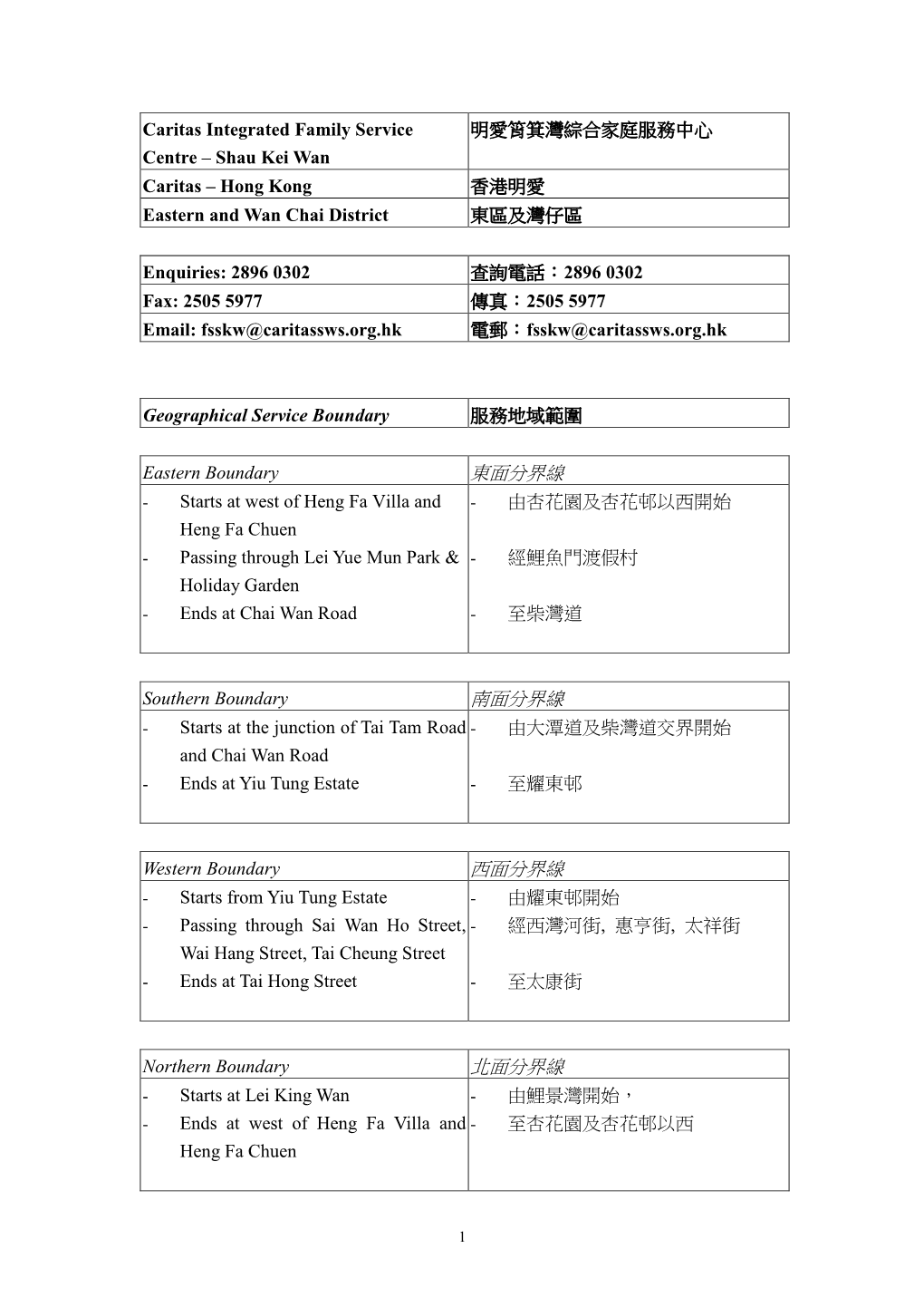 Shau Kei Wan Caritas – Hong Kong 香港明愛 Eastern and Wan Chai District 東區及灣仔區