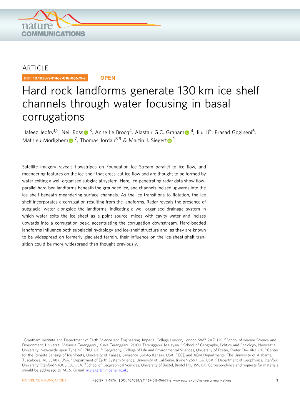 Hard Rock Landforms Generate 130Â€‰Km Ice Shelf Channels Through