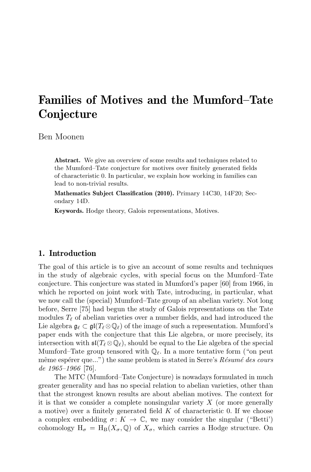 Families of Motives and the Mumford–Tate Conjecture