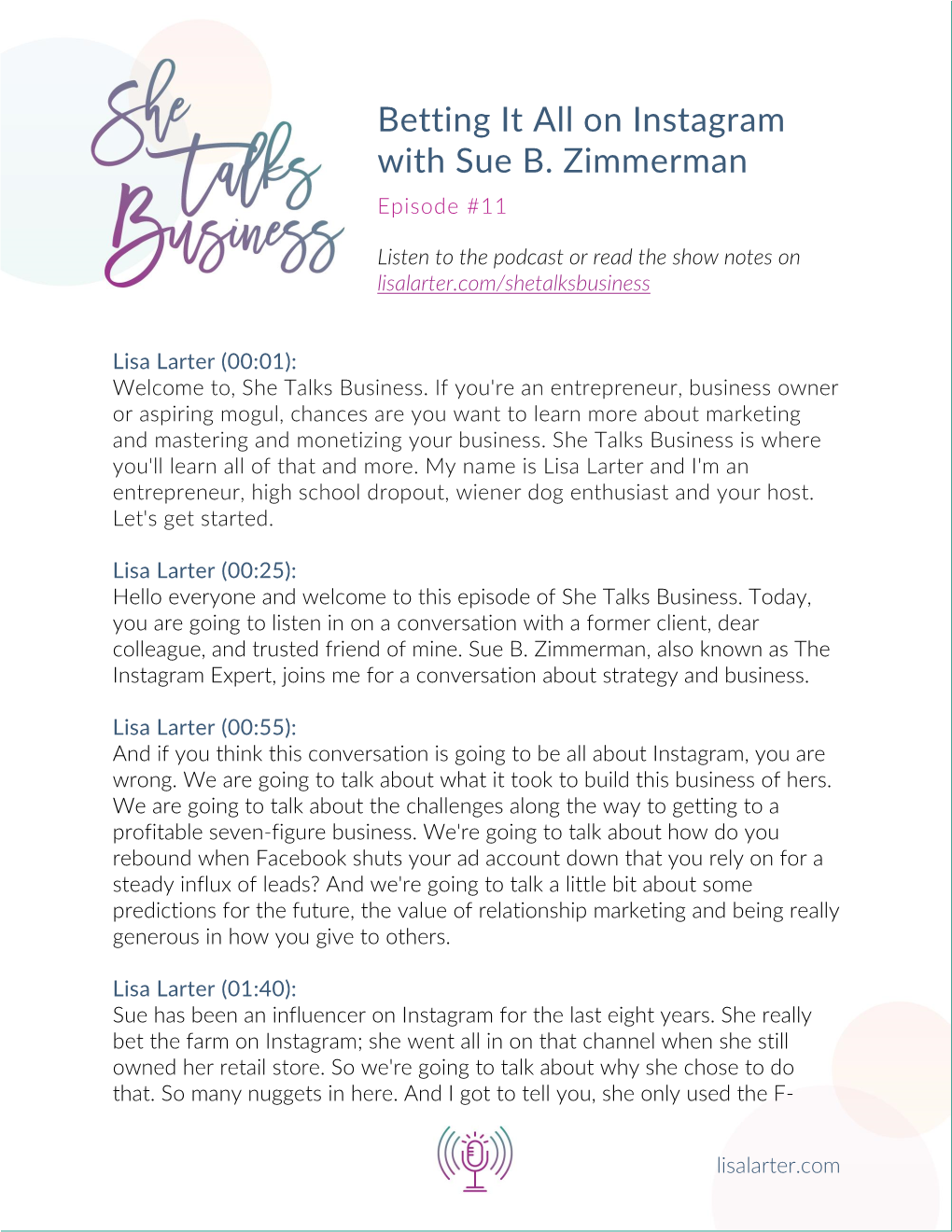 Betting It All on Instagram with Sue B. Zimmerman Episode #11