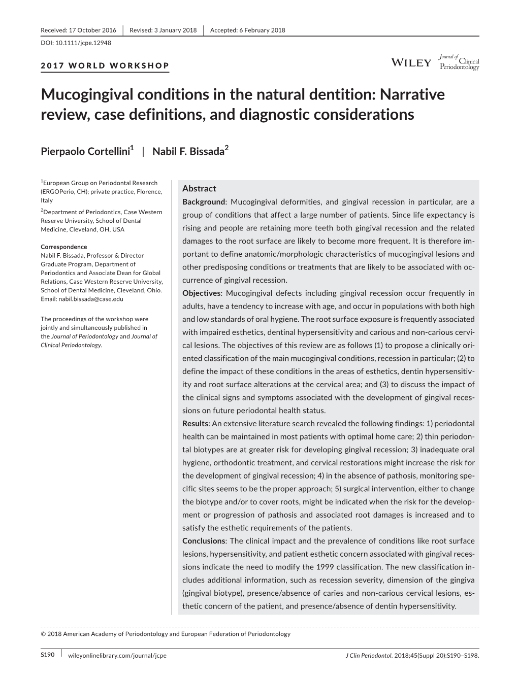Mucogingival Conditions in the Natural Dentition: Narrative Review, Case Definitions, and Diagnostic Considerations