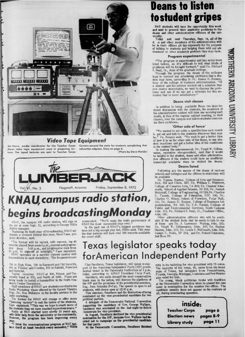 Deans to Listen to Student Gripes KNAU,Campus Radio Station, Begins
