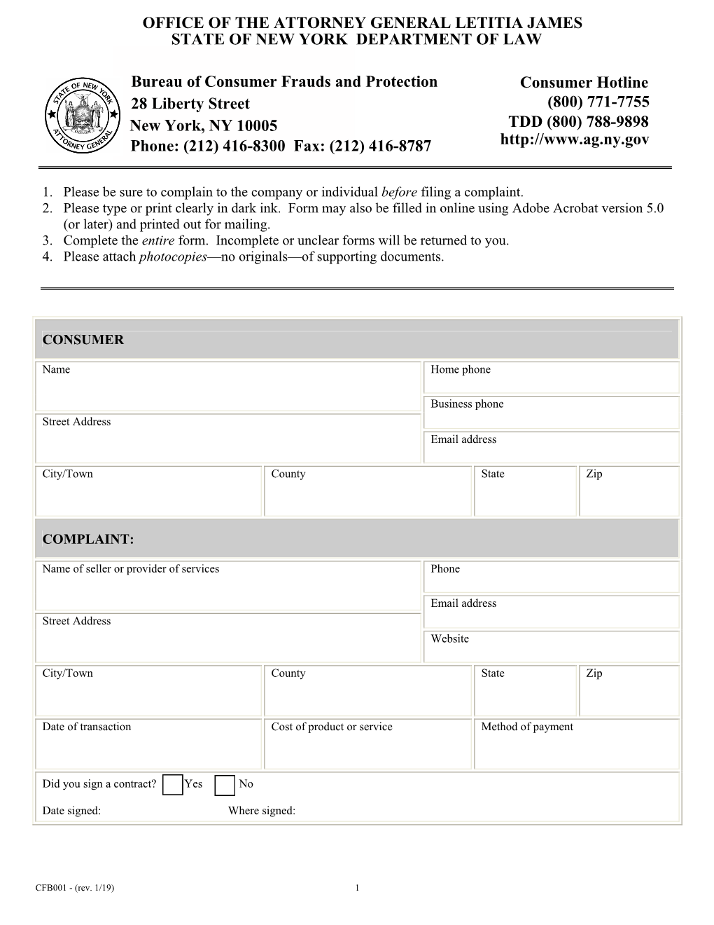 NYC Complaint Form