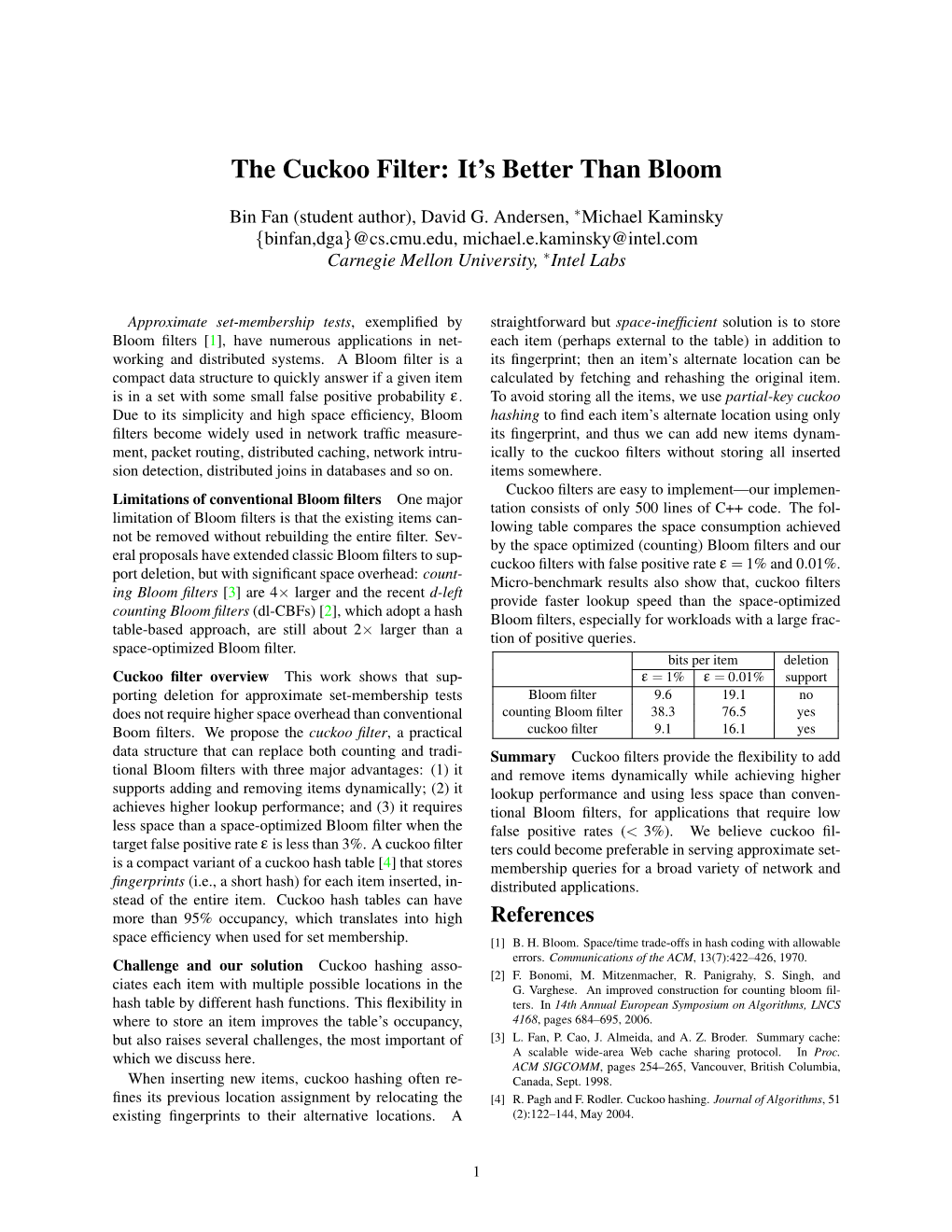 The Cuckoo Filter: It’S Better Than Bloom