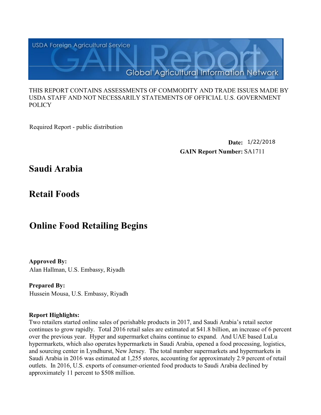 Saudi Arabia: Retail Foods