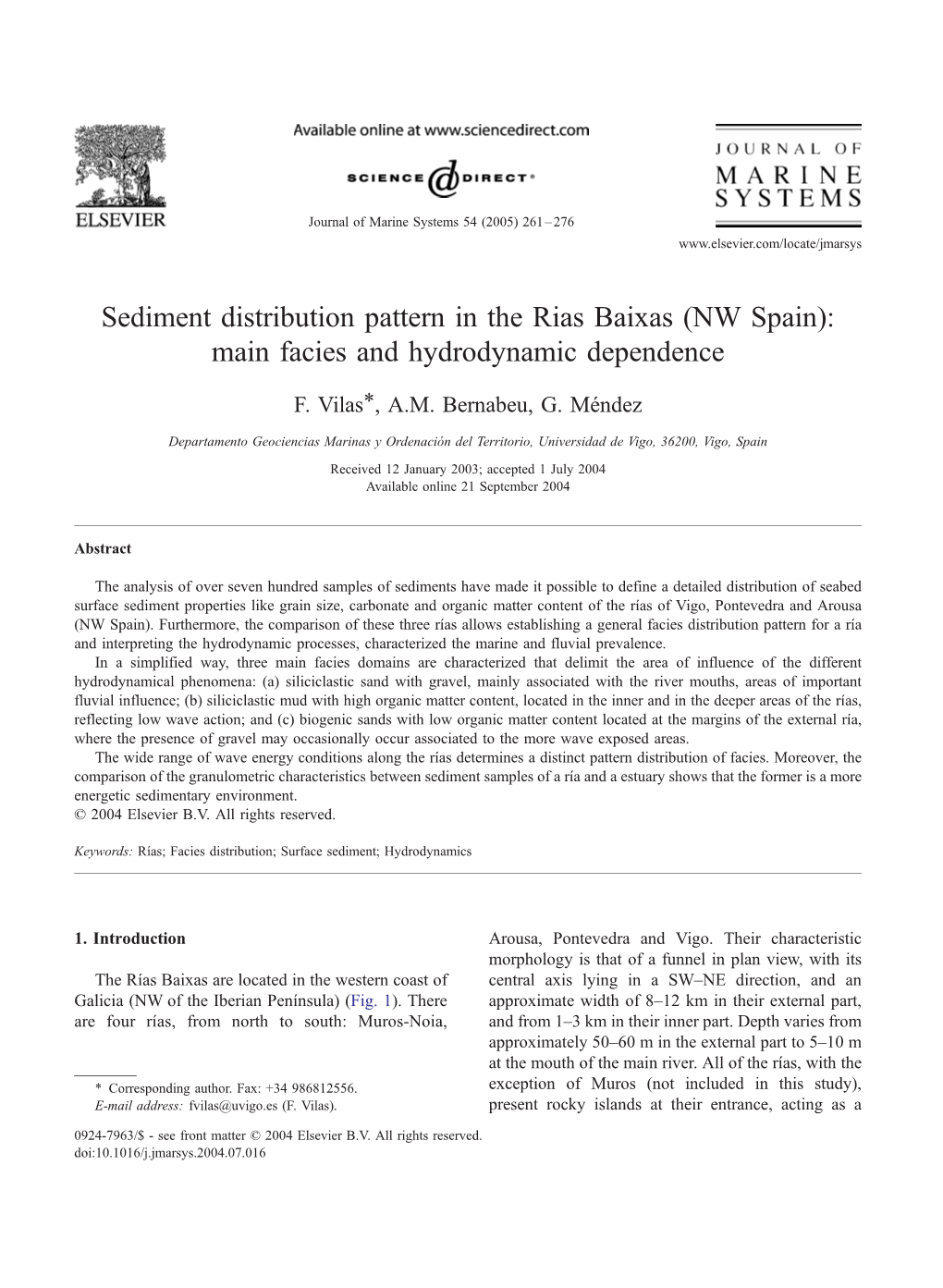 Sediment Distribution Pattern in the Rias Baixas (NW Spain): Main Facies and Hydrodynamic Dependence