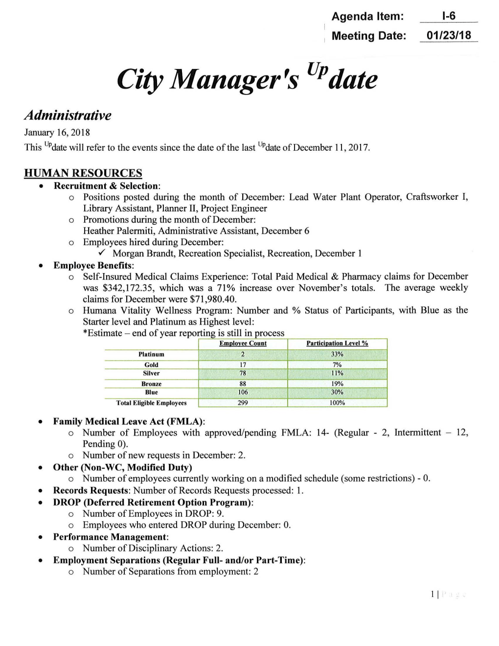 City Manager's up Date