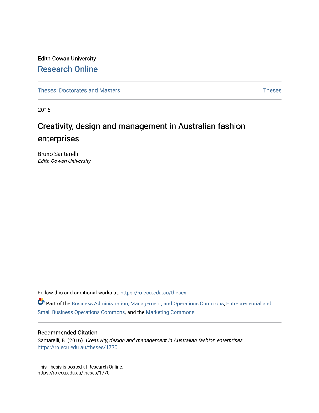Creativity, Design and Management in Australian Fashion Enterprises