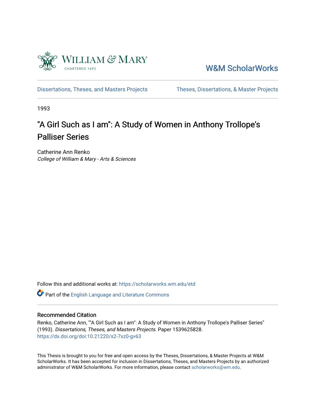 A Study of Women in Anthony Trollope's Palliser Series