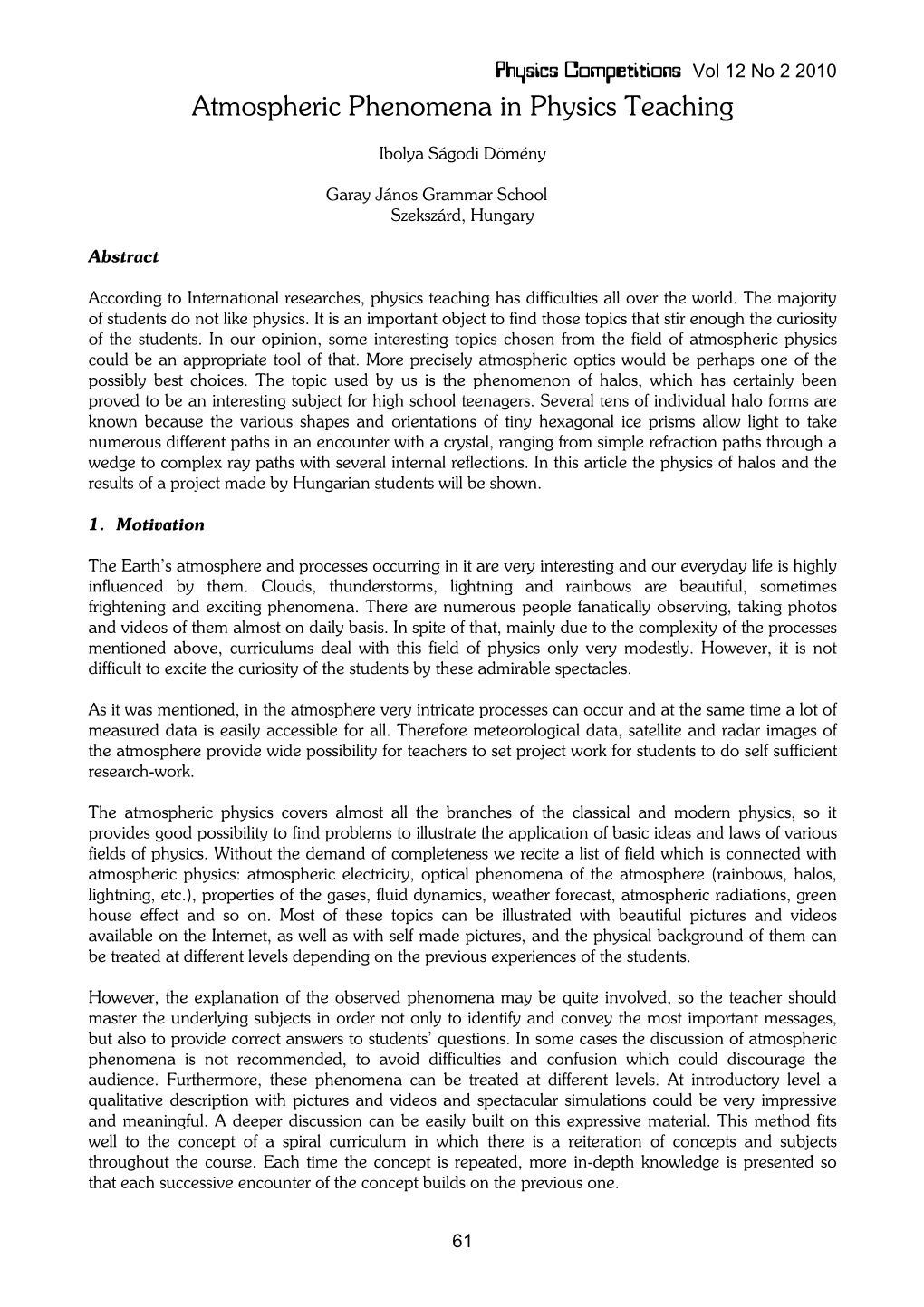 Atmospheric Phenomena in Physics Teaching