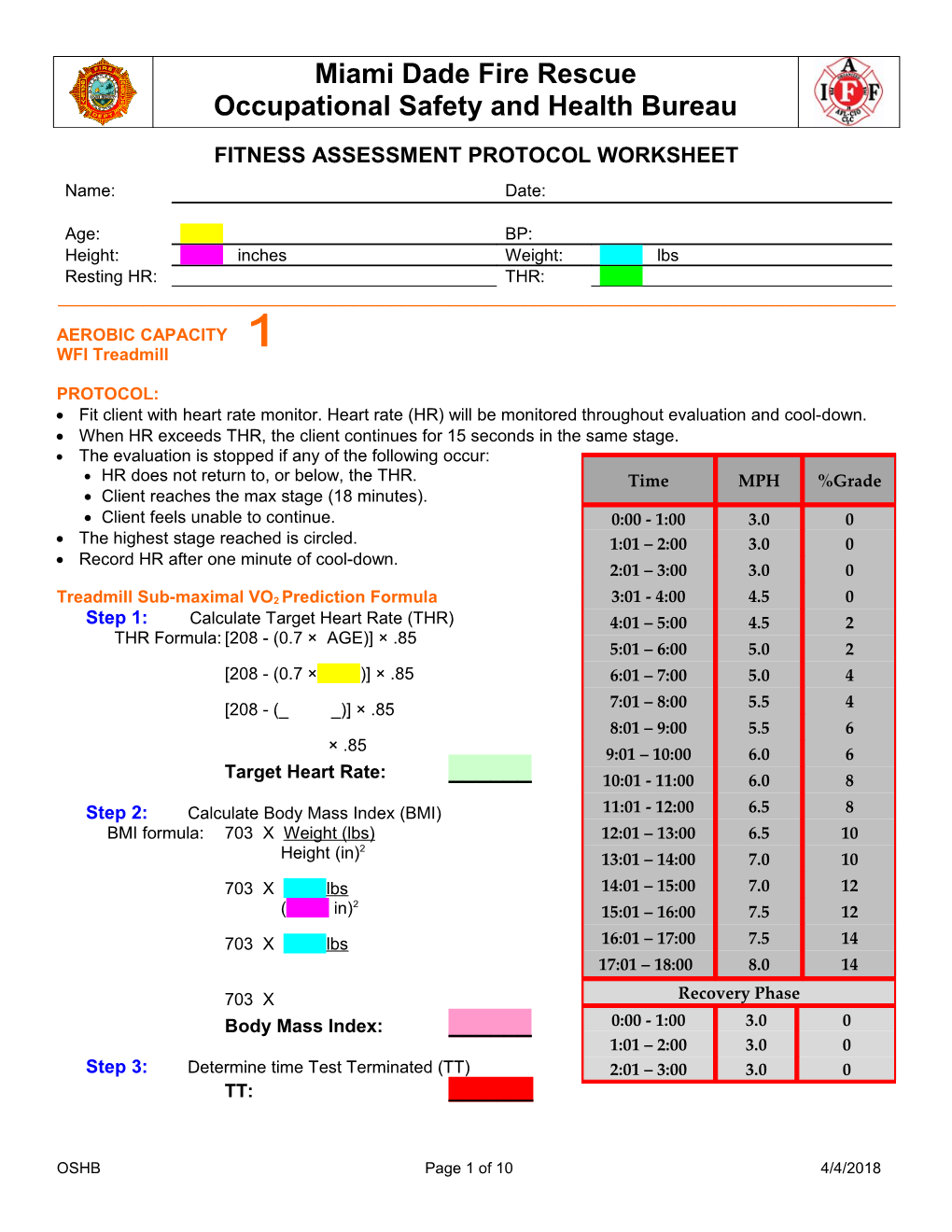 Fitness Assessment Protocol Worksheet