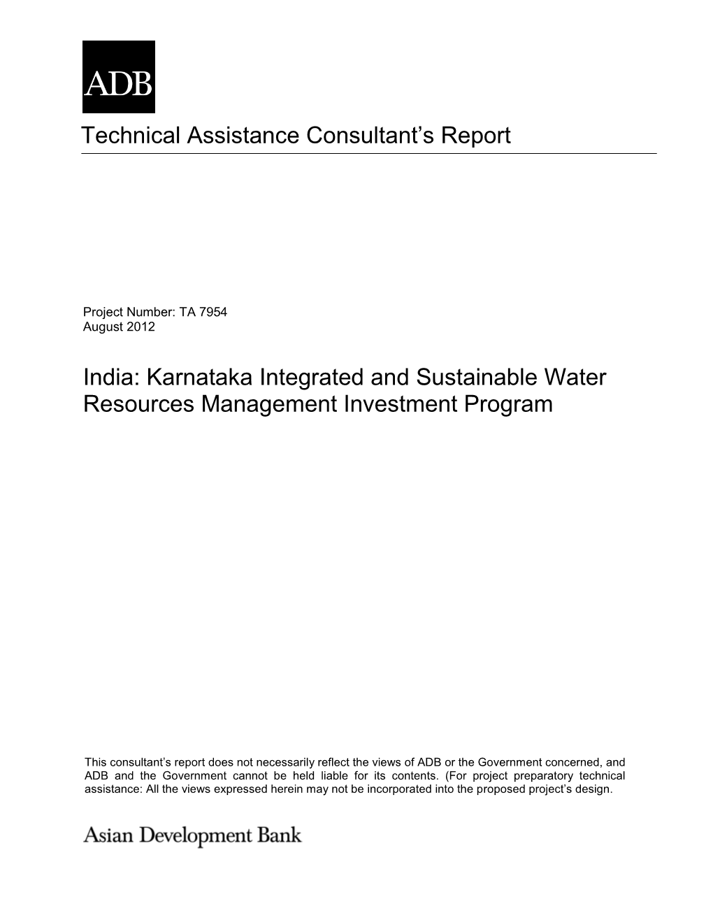 Karnataka Integrated and Sustainable Water Resources Management Investment Program