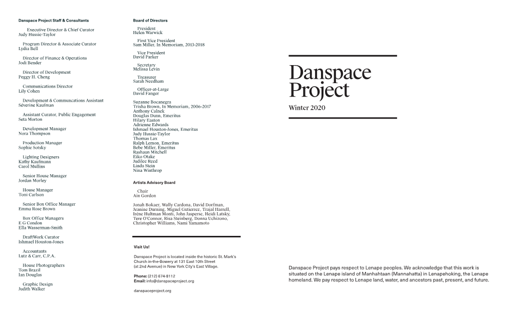 Danspace Project Staff & Consultants Board of Directors