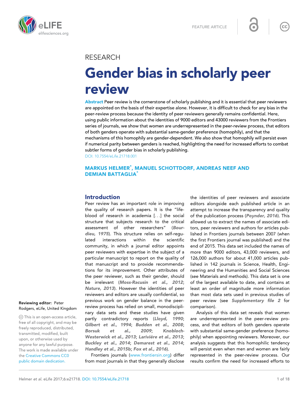 Gender Bias in Scholarly Peer Review