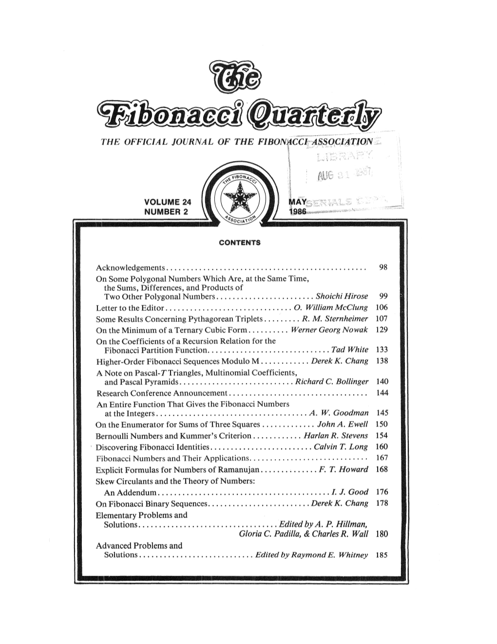 The Official Journal of the Fibonacci"Association