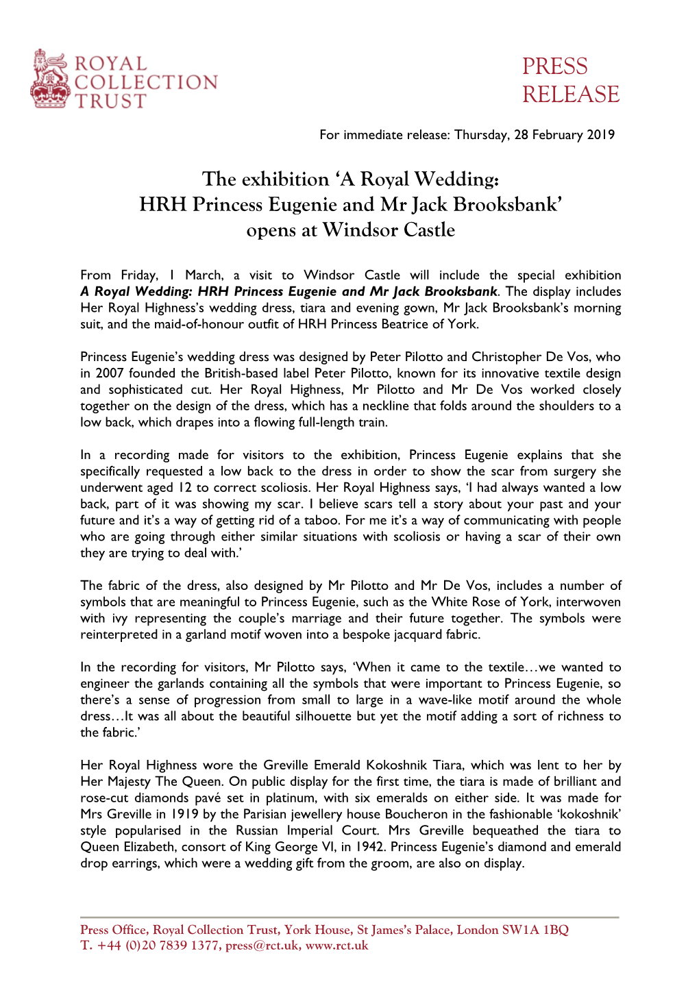 'A Royal Wedding: HRH Princess Eugenie and Mr Jack Brooksbank