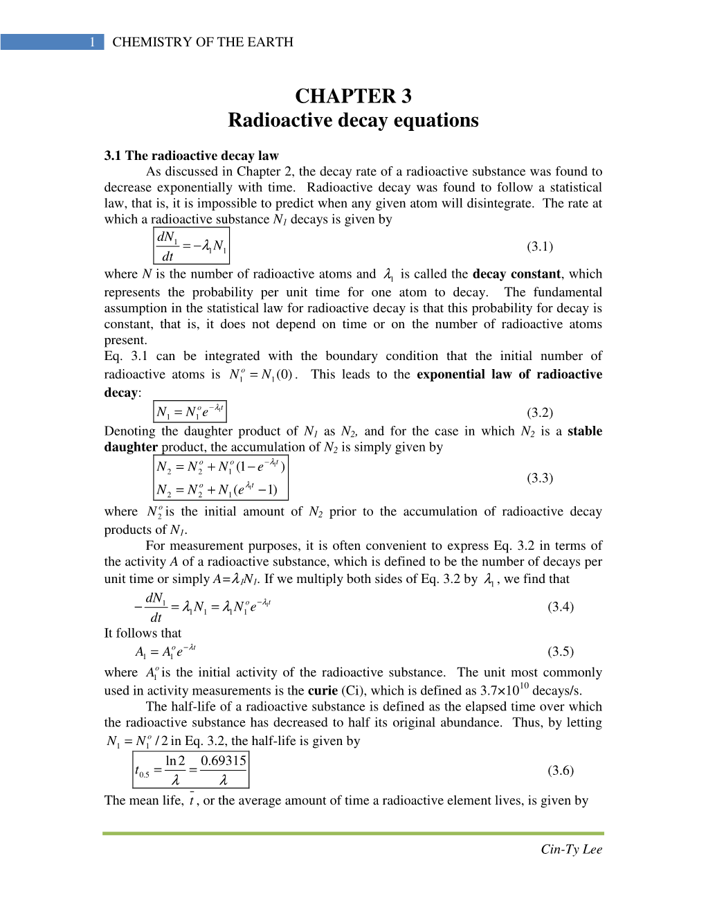 CHAPTER 3 Radioactive Decay Equations