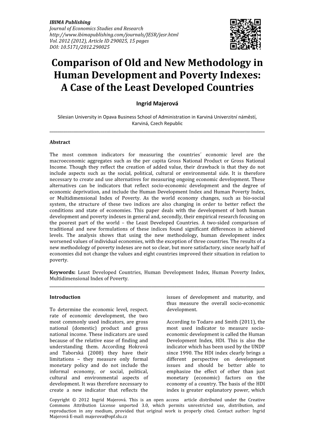 Comparison of Old and New Methodology in Human Development and Poverty Indexes: a Case of the Least Developed Countries