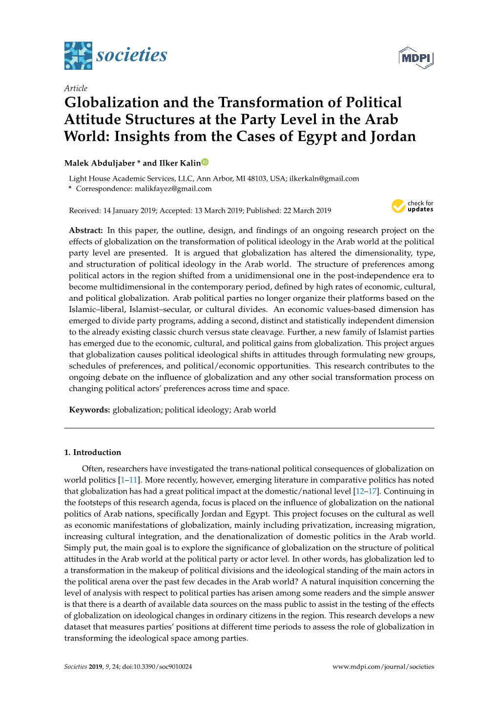 Globalization and the Transformation of Political Attitude Structures at the Party Level in the Arab World: Insights from the Cases of Egypt and Jordan