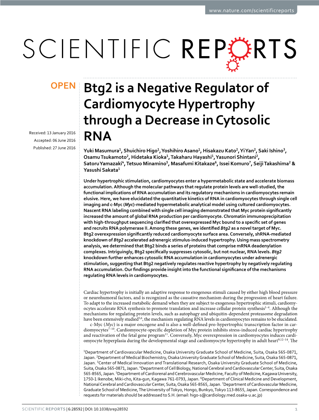 Btg2 Is a Negative Regulator of Cardiomyocyte Hypertrophy