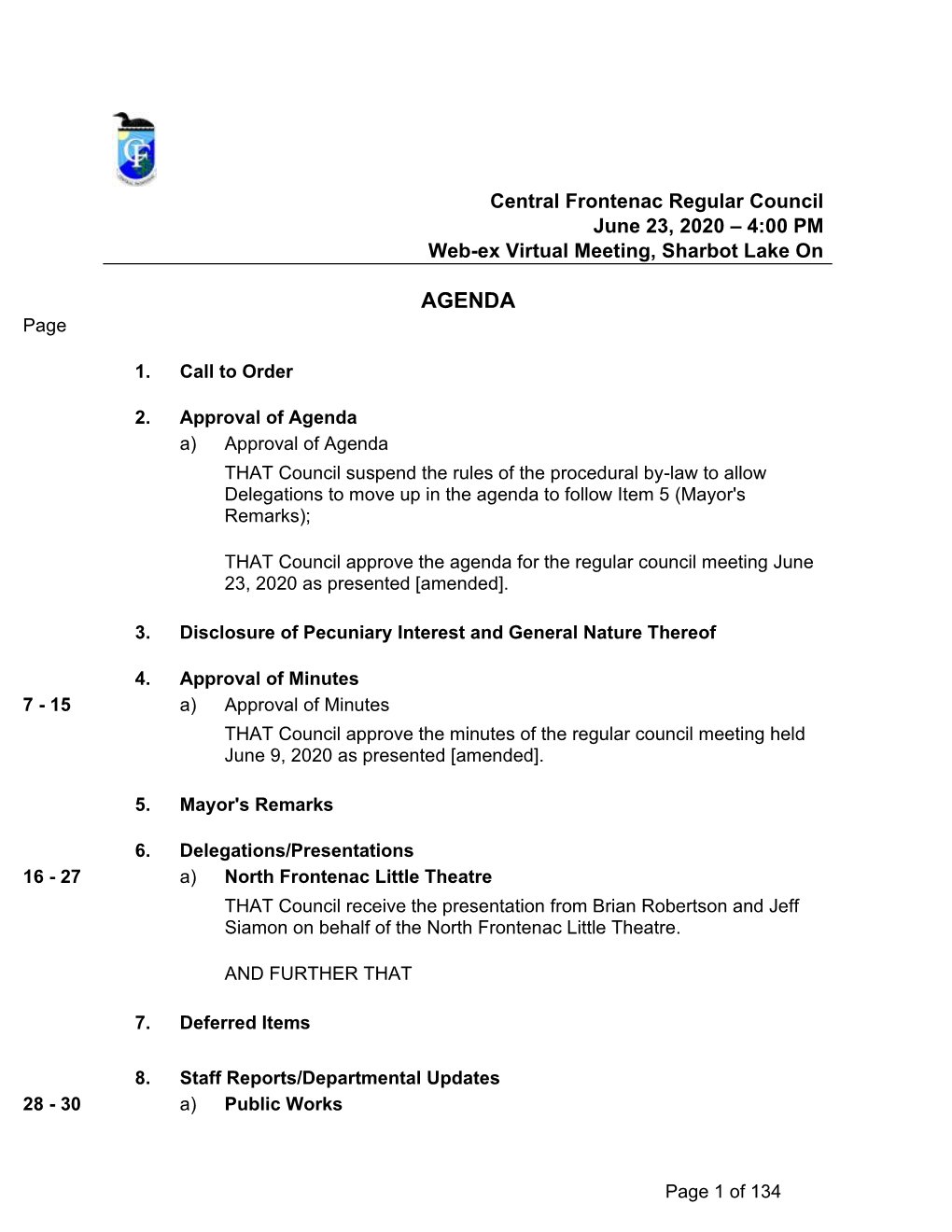 Township of Central Frontenac Regular Council