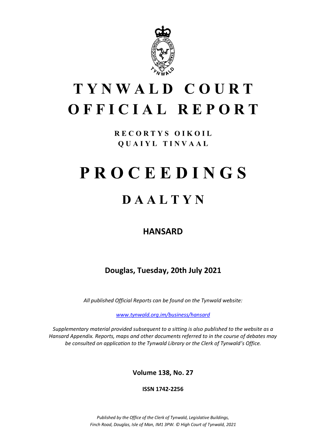 20 Jul 2021 Tynwald Hansard