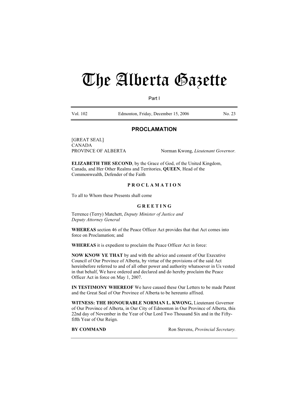 The Alberta Gazette