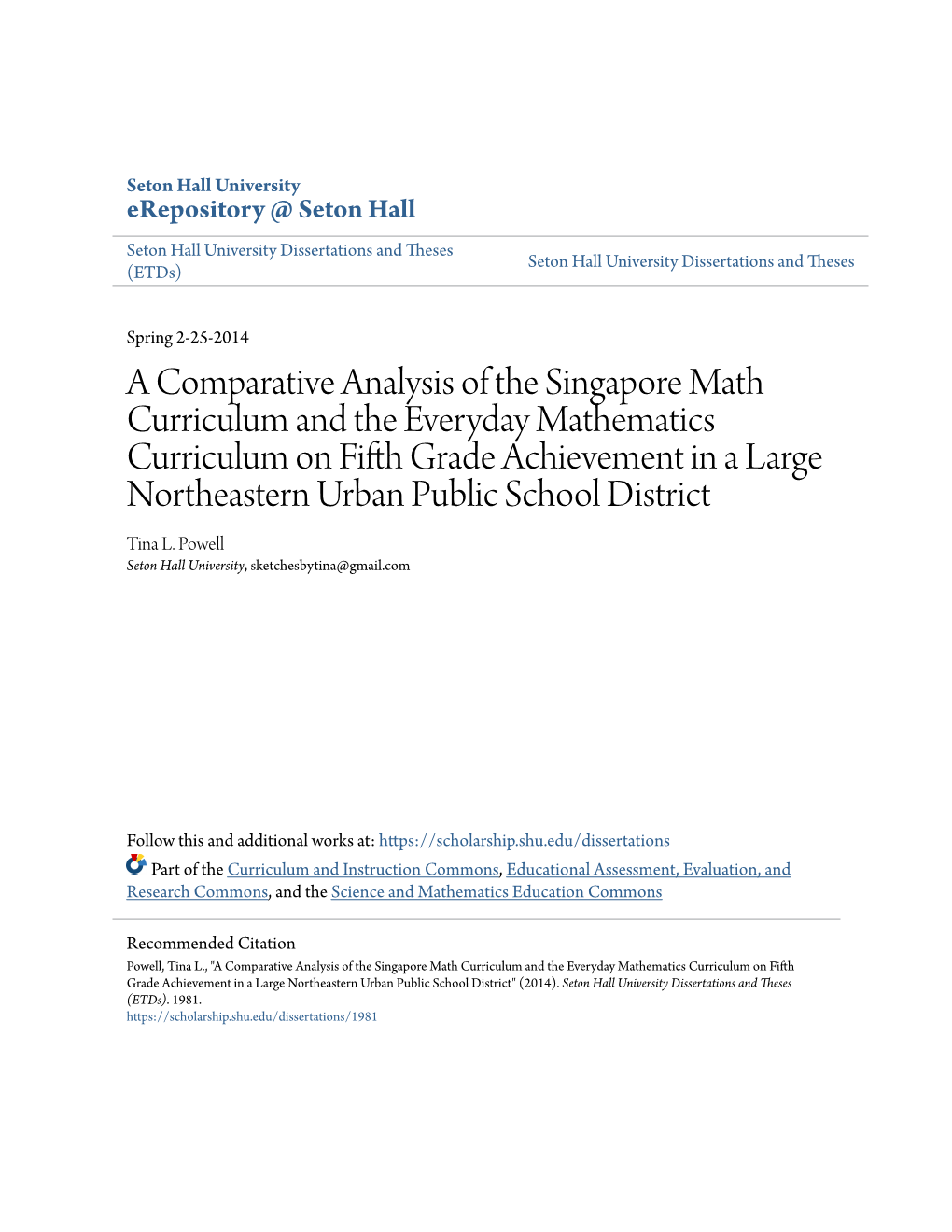 A Comparative Analysis of the Singapore Math Curriculum and The