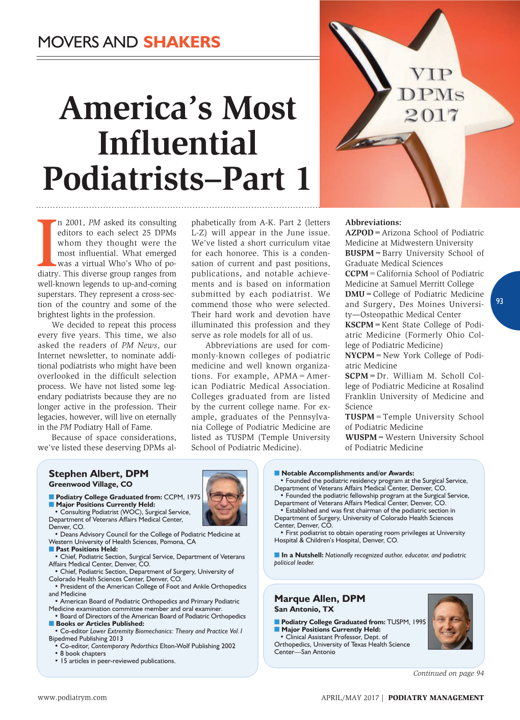 America's Most Influential Podiatrists–Part 1