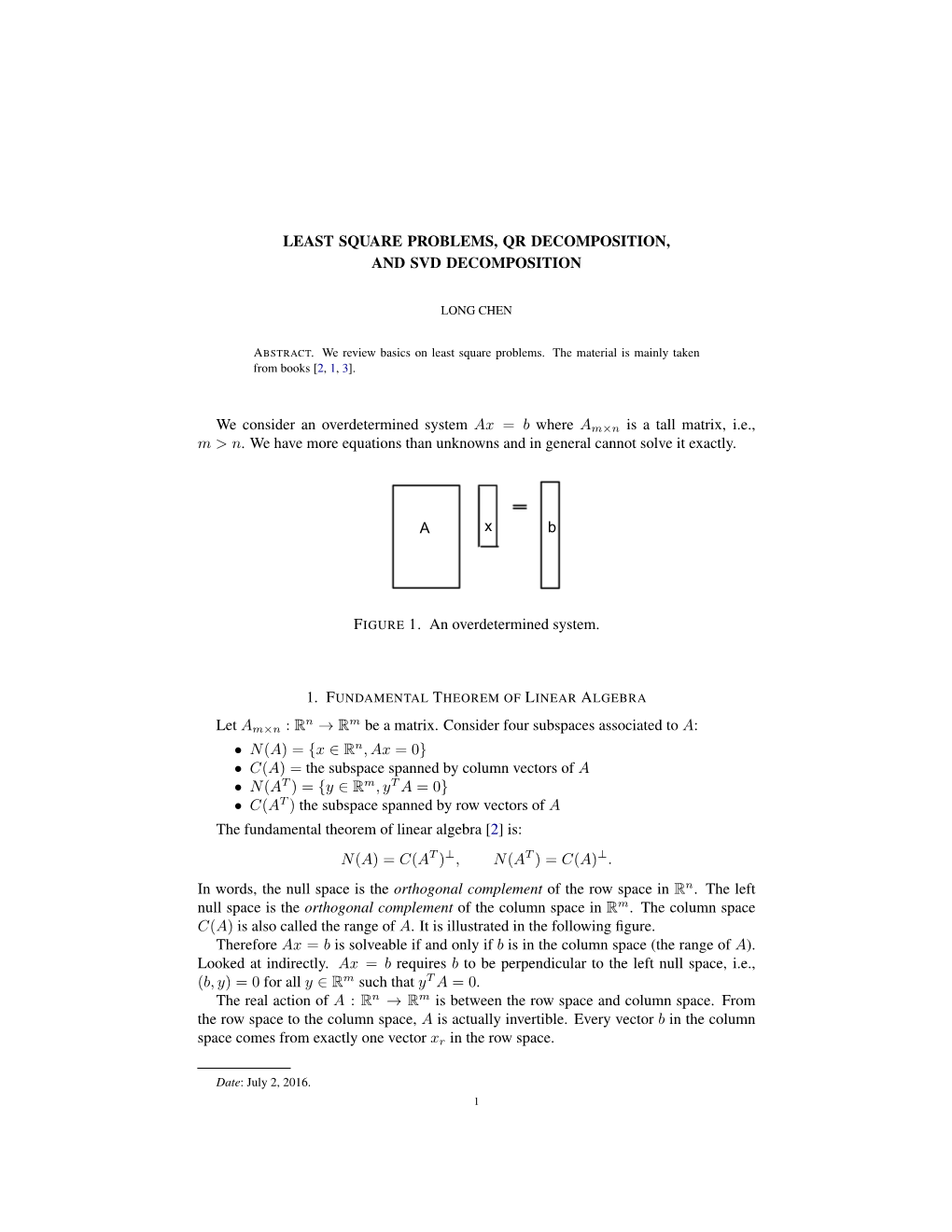 Least Square Problem, QR and SVD Decomposition