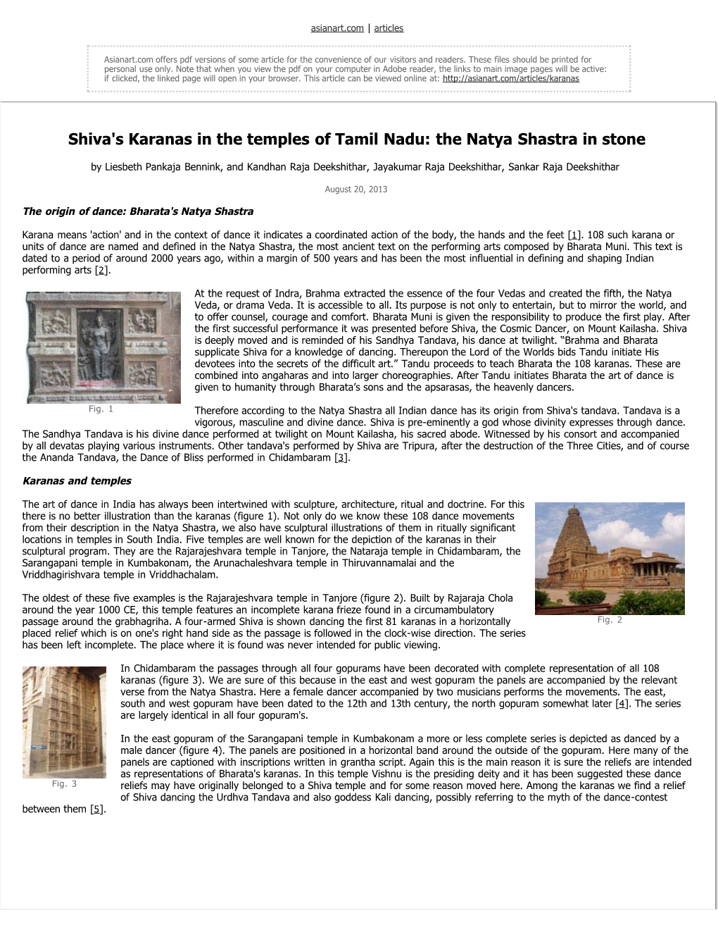 Shiva's Karanas in the Temples of Tamil Nadu: the Natya Shastra in Stone