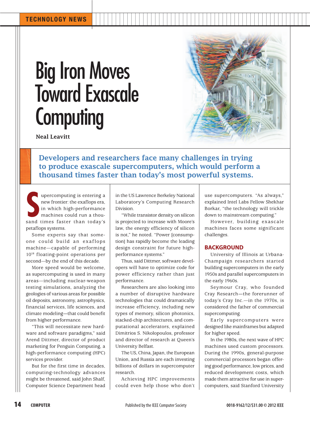 Big Iron Moves Toward Exascale Computing Neal Leavitt