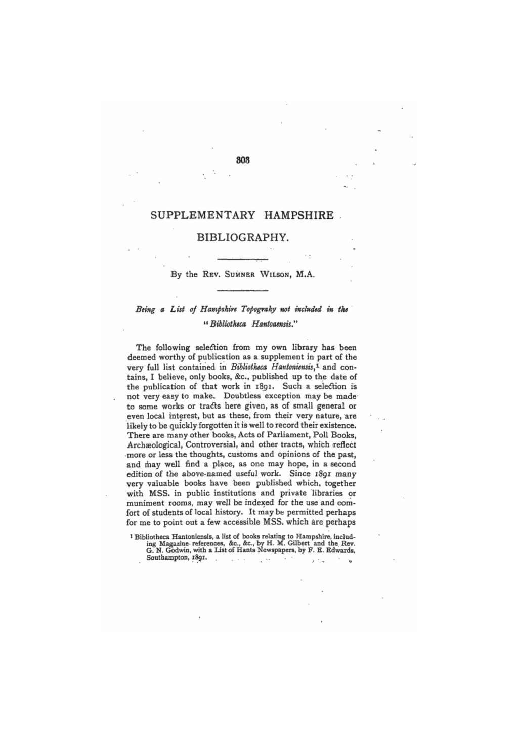 Supplementary Hampshire Bibliography