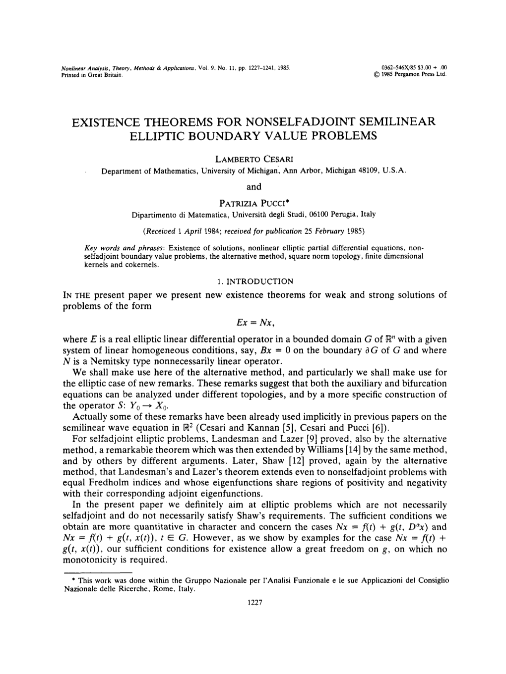 Existence Theorems for Nonselfadjoint Semilinear Elliptic Boundary Value Problems