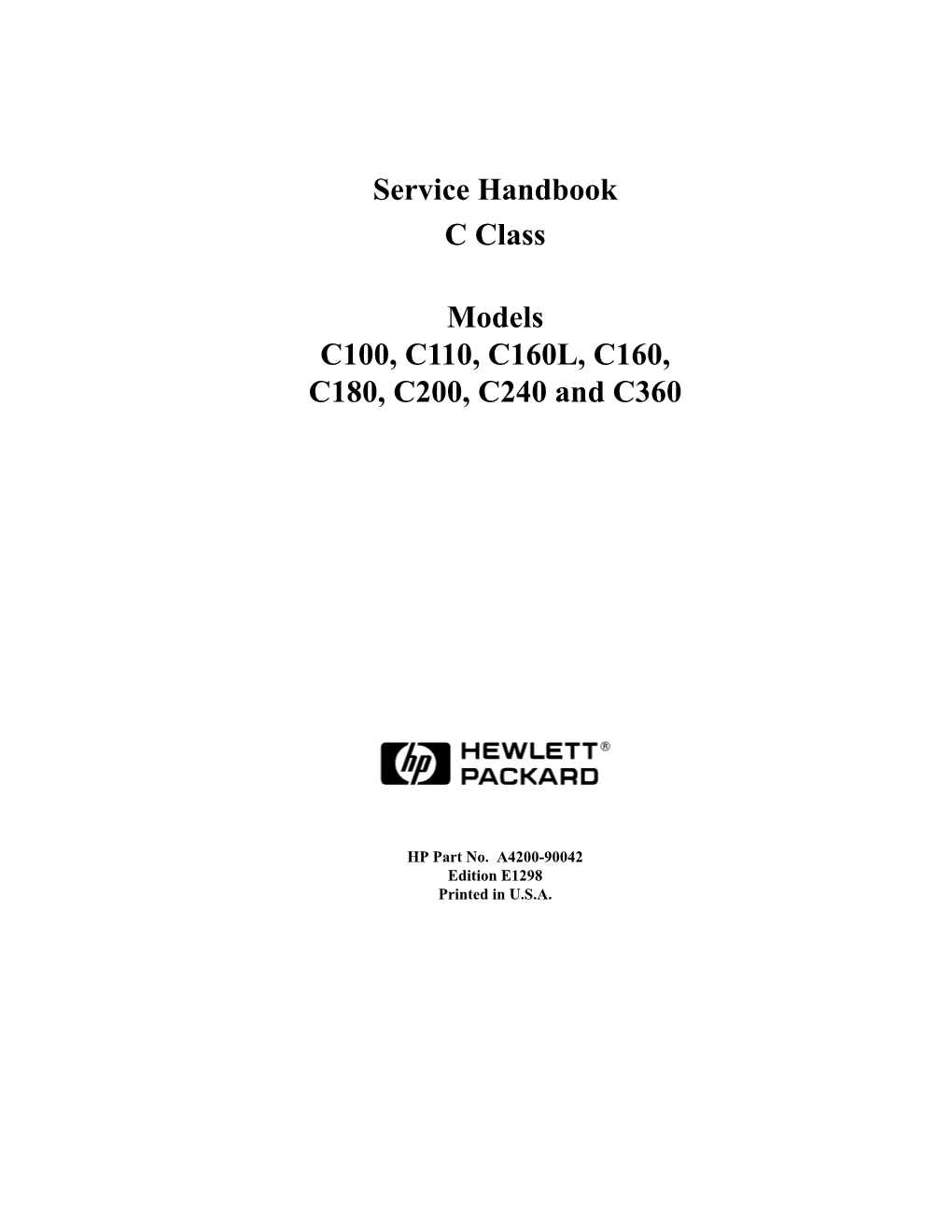 Service Handbook C Class Models C100, C110, C160L, C160, C180